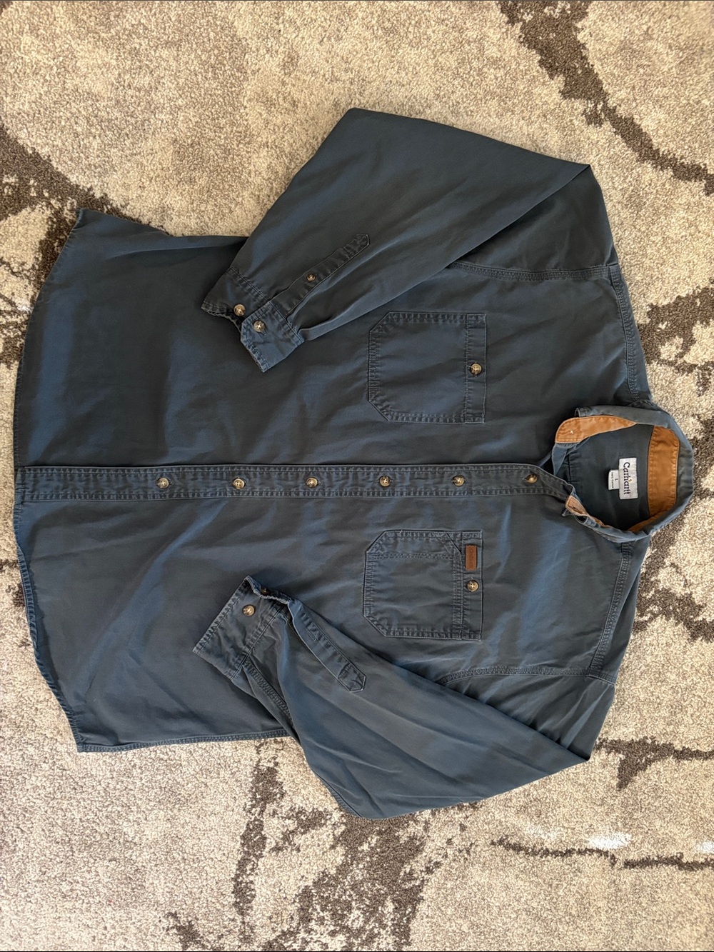 Carharrt - Men's Button Down Collared Heavy Cotton Workwear Shirt Blue